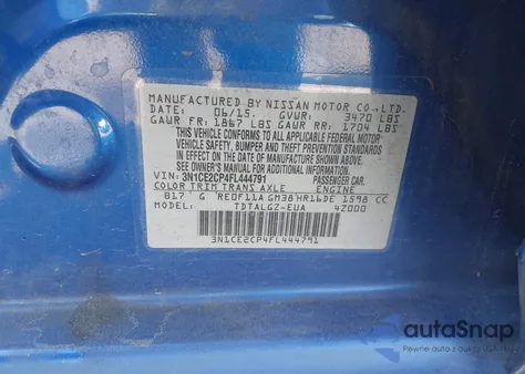 2015 Nissan Versa Note Sr из США, поврежденный, VIN 3N1CE2CP4FL444791